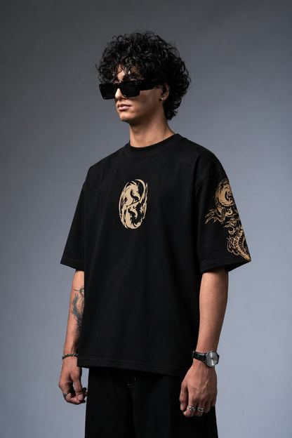 Japanese Dragon Puff Print Oversized Tee