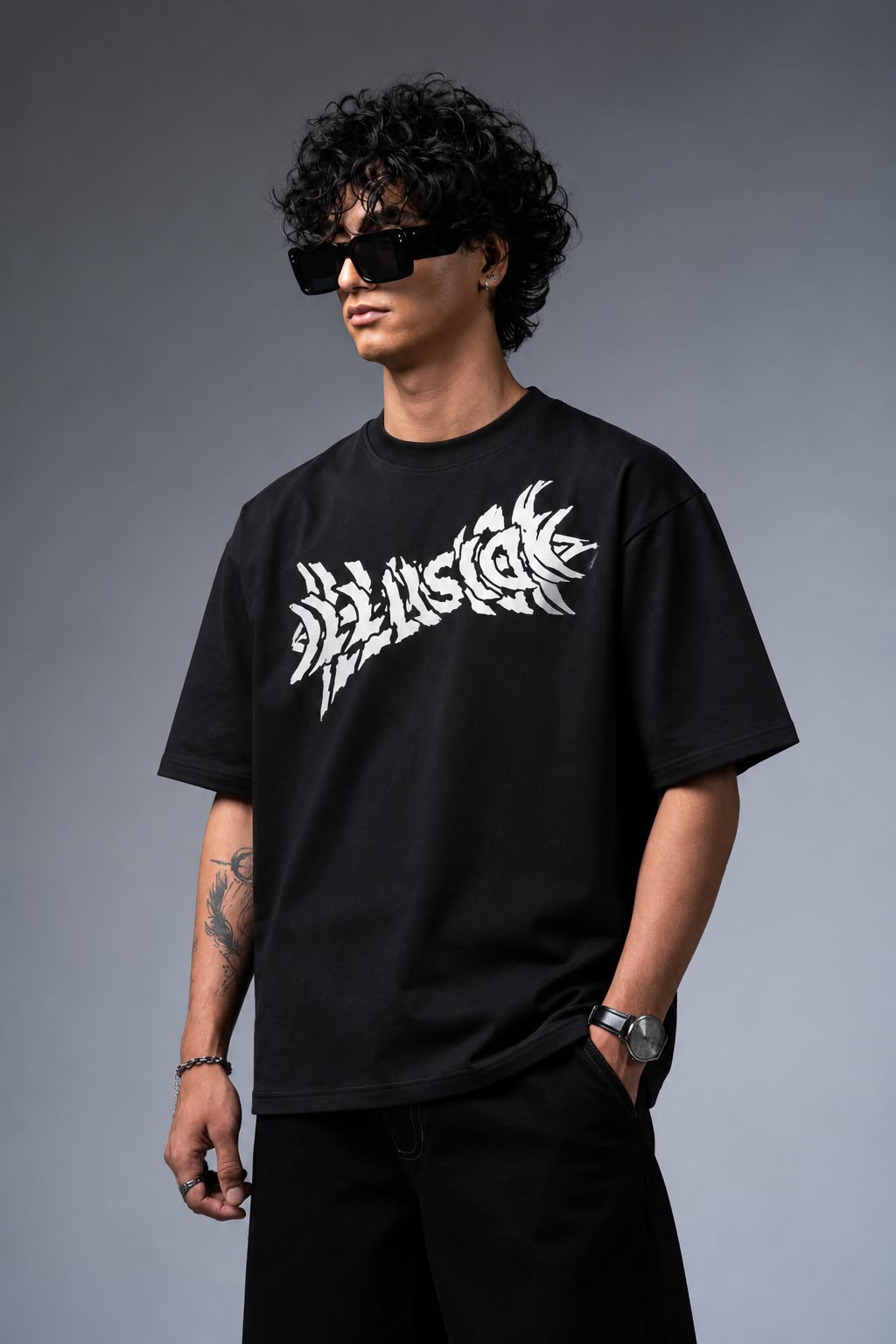 Illusion Puff Print Oversized Tee